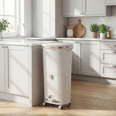 80L-1 Inner Kitchen Rubbish Waste Bin Recycling Dual Compartment Dustbins With Wheels from B&Q