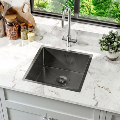 Deep Single Bowl Stainless Steel Kitchen Square Sink Undermount Basin Waste Kit from B&Q