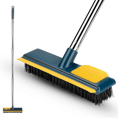 Blue Floor Scrubbing Brush Long Handle Pole 2 In 1 Stiff Bristle Brush Squeegee