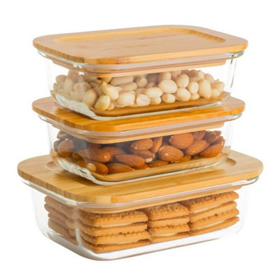  - Glass Storage Food Containers Airtight Bamboo Lids Kitchen Meal Prep Containers