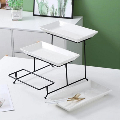  - 3-Tier Serving Platter Dessert Cake Display Stand Party Tray Set Buffet-White/black