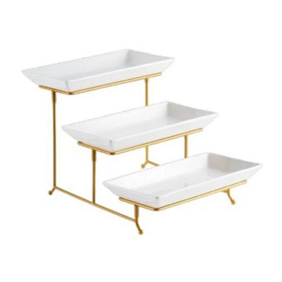  - 3-Tier Serving Platter Dessert Cake Display Stand Party Tray Set Buffet-White/gold