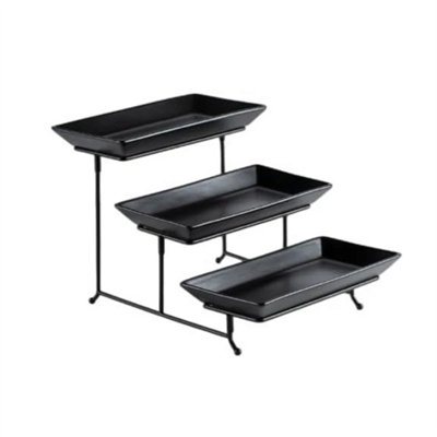  - 3-Tier Serving Platter Dessert Cake Display Stand Party Tray Set Buffet-Black/black