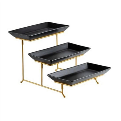  - 3-Tier Serving Platter Dessert Cake Display Stand Party Tray Set Buffet-Black/gold