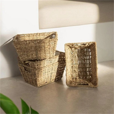 Seagrass Storage Baskets Set Of 4 -Natural Hand-Woven Hampers Organise from B&Q