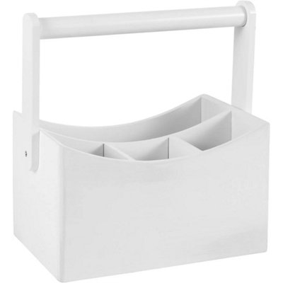  - White Bamboo Kitchen Utensil Holder 4 Compartment Cutlery Caddy With Handle
