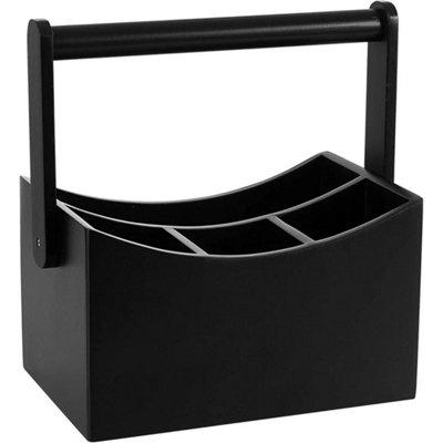  - Black Bamboo Kitchen Utensil Holder 4 Compartment Cutlery Caddy With Handle