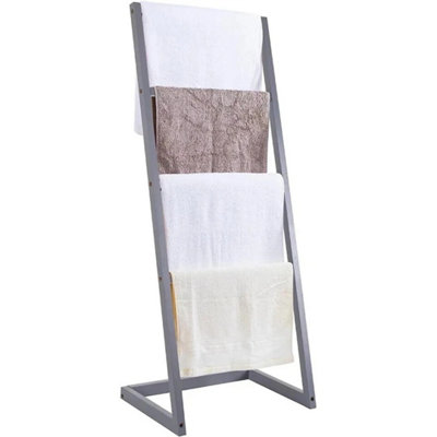 Grey Bamboo Freestanding Towel Rack Drying Stand & Holder With 4 Clothes Rails from B&Q