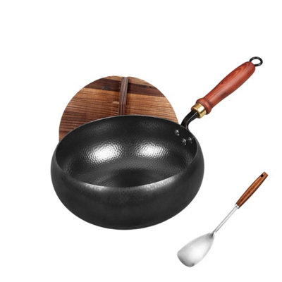 28Cm Cast Iron Woks Hand-Forged Wok Pan Non Stick With Anti-Scalding Handle from B&Q