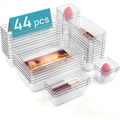 44Pcs Draw Organiser Plastic Box Desk Drawer Fridge Trays Makeup Storage Divider from B&Q