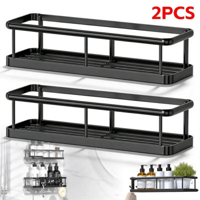 2Pcs No-Drill Bathroom Shelf Shower Corner Rack Wall Mounted Storage Organizer