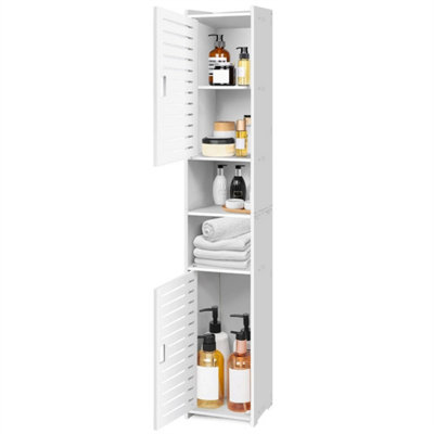  - White Bathroom Storage Cabinet Tall Narrow Cupboard Free Standing Furniture Unit