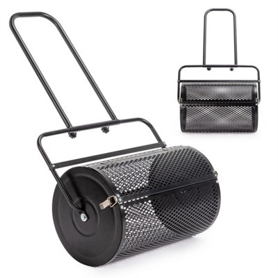 24" Compost Spreader Peat Moss Spreader Roller Lawn Spreader Black from B&Q