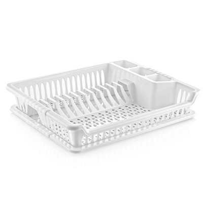 Kitchen Dish Drainer Plate Drying Rack With Drip Tray Cup Cutlery Utensil Holder from B&Q
