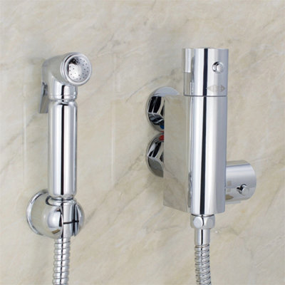  - Bathroom Brass Bidet Douche Shattaf Spray Kit & Mini Thermostatic Valve Tap