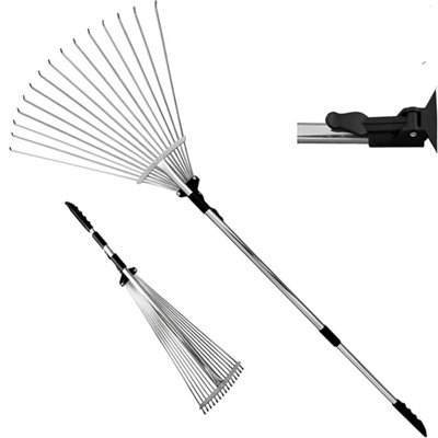 Adjustable Telescopic Metal Garden Rake Tools Leaf Telescopic Handle Lawn Grass from B&Q