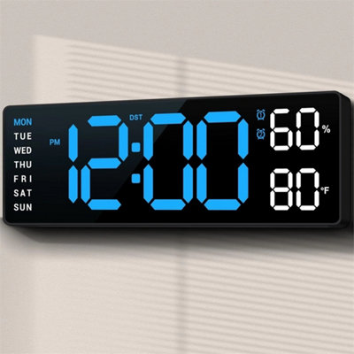 Digital Alarm Clock Led Mirror Display Date Dst Week Home Temperature Humidity from B&Q