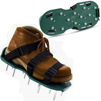 Lawn Aerating Spiked Shoes Grass Aerator Sandals Adjustable Straps Green Pair from B&Q