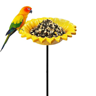 2 X Cast Iron Yellow Sunflower Garden Ornament Bird Dish Seed Feeder Dish Bath from B&Q