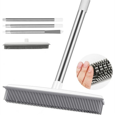  - 2 In1 Rubber Broom Brush Pet Hair Remover Bristle Carpet Cleaning Broom Sweeping