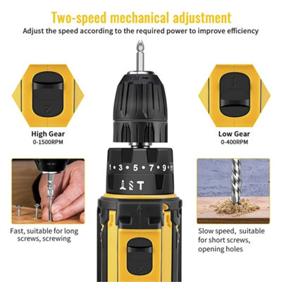 2 Battery 21V Cordless Drill Combi Driver High Power Electric Screwdriver Set