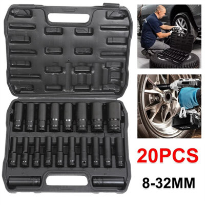20Pcs Deep Impact Socket Set 6 Point Metric 832mm 1/2 Inch Drive Heavy Duty from B&Q