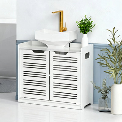  - Under Sink Cabinet Bathroom Basin Unit Cupboard Storage Wooden Furniture White