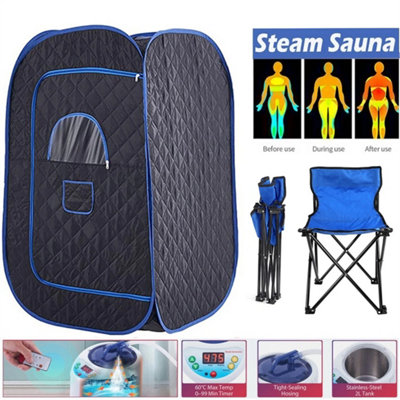  - Large Steam Sauna Spa Tent Room Home Relaxation Health Benefit With Chair Black