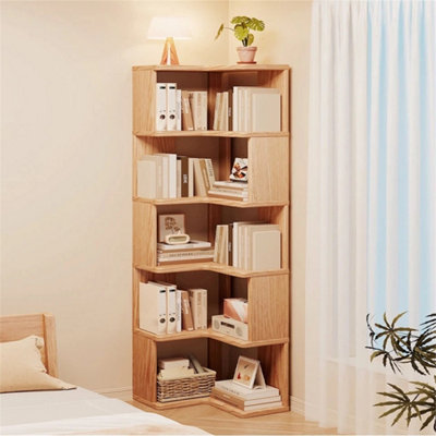  - 5 Tier Standing Book Shelves Corner Shelf Storage Wood Display Bookcase Unit