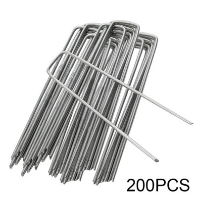 200Pcs Galvanised Steel U Shaped Weed Membrane Pins Ground Stakes Garden Pegs from B&Q
