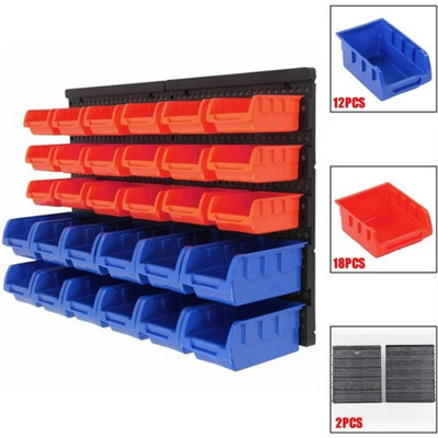 30 Bin Wall Mounted Garage Storage Bin Workshop Organiser Rack Diy Tool Boxes from B&Q