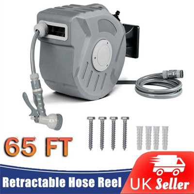  - 20M Garden Patio Hose Reel Wall Mounted Retractable Auto Rewind Pipe Swivel