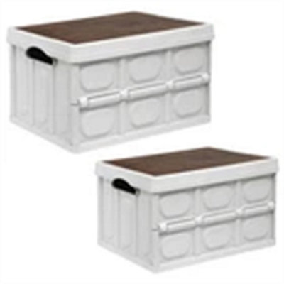 Folding Storage Boxes With Lid Plastic Box Collapsible Stackable Organiser Crate from B&Q