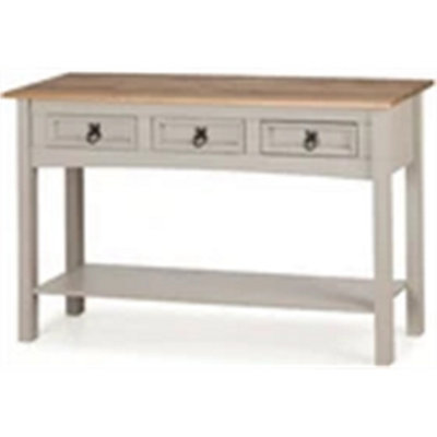 - Console Table Grey Painted 3 Drawer Wax Solid Wood Pine Wooden Hallway