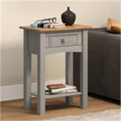 - Console Table Grey Painted Wax 1 Drawer Solid Wood Pine Wooden Hall