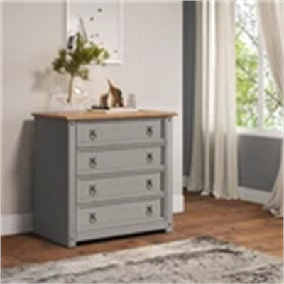  - Chest Of Drawers 4 Drawer Grey Painted Wax Small Solid Wood Pine Wooden