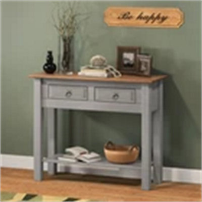  - Console Table Grey Wax 2 Drawer Solid Wood Pine Wooden Painted Hallway