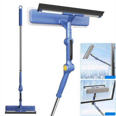Extendable Window Squeegee Cleaner With Rubber Scraper And Fiber Rag Floor Wiper