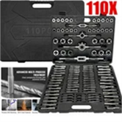  - 110 Pcs Tap And Die Set Metric Thread Cutting Tool Wrench Kit Tungsten Steel