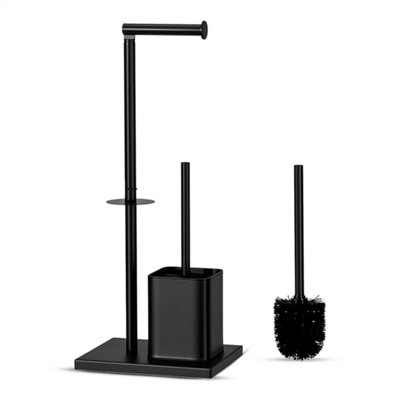  - Modern Black Toilet Paper Holder With Toilet Brush Set Bathroom Stand Organizer