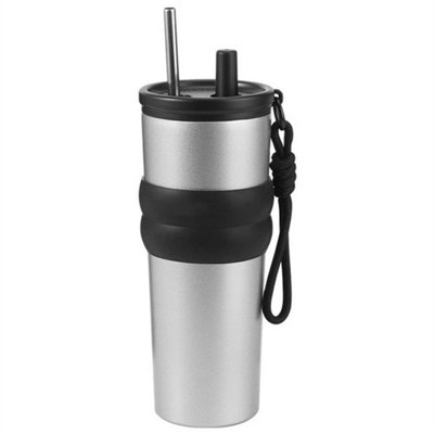 B&Q Stainless Steel Water Bottle Hot/cold Travel Thermal Cup With Straw Insulated Silver