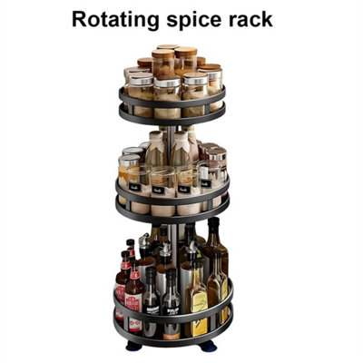 3 Tier 360 Rotating Spice Rack Organizer Metal Kitchen Seasoning Jars Shelf from B&Q
