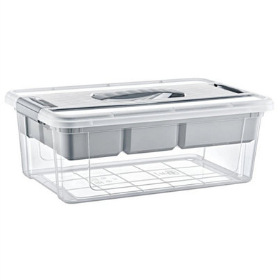 5-Litre Clear Plastic Storage Box Large Stacking Container With Snap Lid Organiser Tray from B&Q