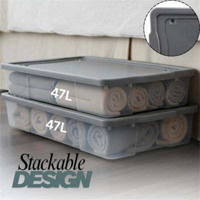 2X 47L Underbed Storage Containers With Lid Rolling Flat Clothes Storage Set from B&Q