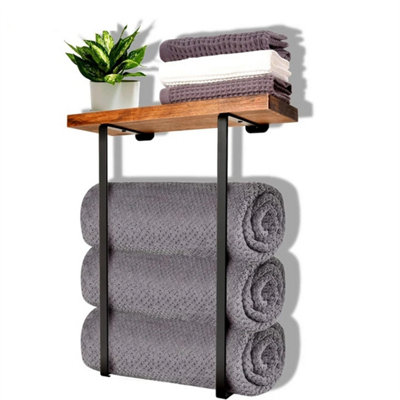 Towel Rack For Bathroom Wall Mounted With Wooden Shelf Storage Rack Organizer from B&Q