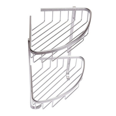 2 / 3 Tier Rust Free Stainless Steel Shower Caddy Bathroom Corner Shelf & Hooks from B&Q