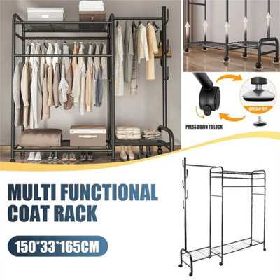 Heavy Duty Double Clothes Rail Rack Garment Hanging Stand Open Wardrobe Shelf from B&Q