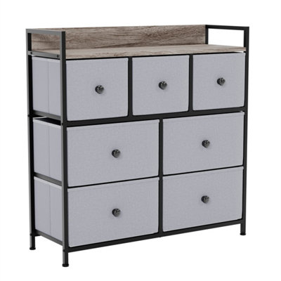  - Beige & Grey Wood-Fabric Chest Of Drawers 7 Drawer Dresser Bedroom Storage Cabinet Organizer Unit
