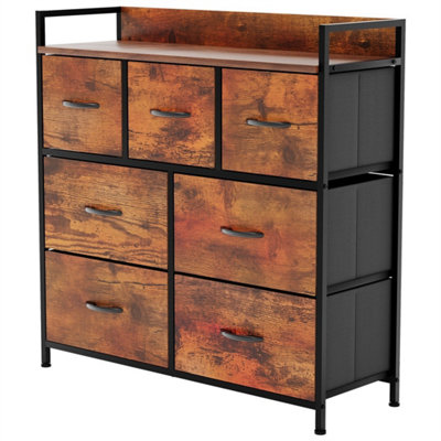  - Rustic Brown-Fabric Chest Of Drawers 7 Drawer Dresser Bedroom Storage Cabinet Organizer Unit