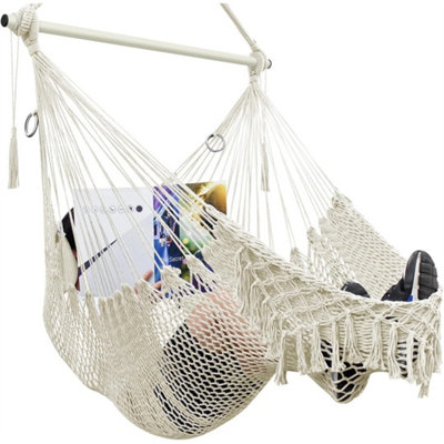 Beige Hammock Chair,mesh Swing ChairCotton Rope Handwoven Chair With Collapsible Met from B&Q